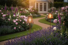 Load image into Gallery viewer, Bring Chelsea Flower Show elegance to your country home with the Chelsea Antiqued Solar Lantern. This refined piece features a sophisticated tapered silhouette and woven-effect detailing in warm, earthy tones.