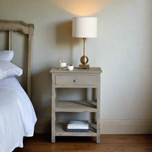 Load image into Gallery viewer, TWO SHELF DISTRESSED BEDSIDE TABLE