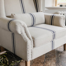 Load image into Gallery viewer, OAK FRENCH LOOK BEIGE ARM CHAIR WITH FRENCH BLUE STRIPE