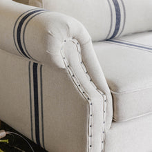 Load image into Gallery viewer, OAK FRENCH LOOK BEIGE ARM CHAIR WITH FRENCH BLUE STRIPE