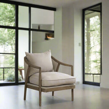 Load image into Gallery viewer, BEIGE CURVED OAK FRAMED ARMCHAIR