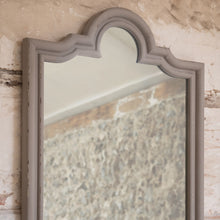 Load image into Gallery viewer, DECRETIVE DISTRESSED GREY FRENCH PORTRAIT MANTLE MIRROR PAULOWNIA WOOD