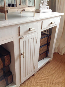 Shabby chic distressed solid mango wood console table in F&B white tie Distressed