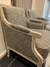 Load image into Gallery viewer, Washed Distressed French Style Armchair Upholstered In Grey Solid Wooden Frame
