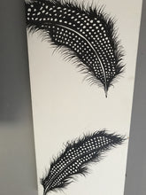 Load image into Gallery viewer, Original Canvas Feather Painting "Wishes Being Granted" Cream Background 35x12 inch By Kerrie Griffin Available from The Interior Co