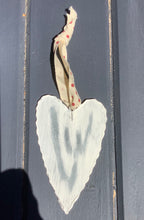 Load image into Gallery viewer, Distressed Galvanised Cream heart on red ribbon small
