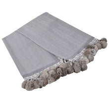Load image into Gallery viewer, Grey Throw Rabbit Pompom edge by the interior co 
