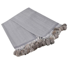 Load image into Gallery viewer, Grey Throw Rabbit Pompom edge by the interior co