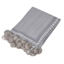 Load image into Gallery viewer, Grey Throw Rabbit Pompom edge by the interior co