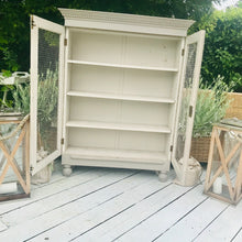 Load image into Gallery viewer, French Style Storage Cabinet Painted in French Grey with Chicken Wire Doors 130 cm H 98 cm W 28cm D
