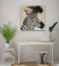Load image into Gallery viewer, Zebra Diva In lockdown By artist Kerrie Griffin The Interior Co 61cm x 61cm