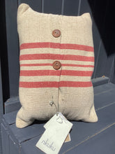 Load image into Gallery viewer, Sackcloth Cushion Linen and Red Stripe  By nukuku
