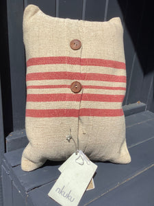 Sackcloth Cushion Linen and Red Stripe  By nukuku