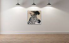 Load image into Gallery viewer, Zebra Diva In lockdown By artist Kerrie Griffin The Interior Co 61cm x 61cm