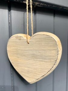 Hand Painted Wooden heart in Cream With Natural String Hanging Cord