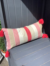 Load image into Gallery viewer, Red Striped Long Cushion with Red Tassels Lindum
