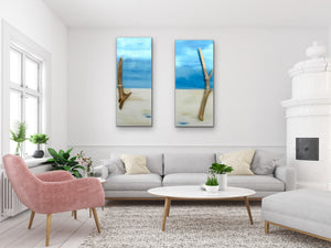 "Perfect Peace" Set Of 2 Beach Scenes with Driftwood Original Paintings 10 x 24 by Kerrie Griffin-Rogers