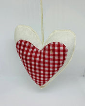 Load image into Gallery viewer, Hand Made Fabric Hanging Heart - Red and White Checked - White Linen