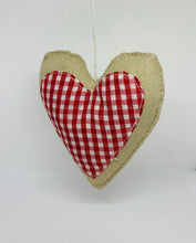 Load image into Gallery viewer, Hand Made Fabric Hanging Heart - Red and White Checked - Linen