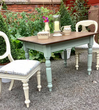 Load image into Gallery viewer, Country Dining Set Oak Table And Two Upholstered Mahogany Chairs