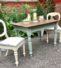 Load image into Gallery viewer, Country Dining Set Oak Table And Two Upholstered Mahogany Chairs
