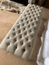 Load image into Gallery viewer, French style 'Bench footstool' Buttoned in cream natural linen Fabric The Interior Co