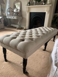 French style 'Bench footstool' Buttoned in cream natural linen Fabric The Interior Co 