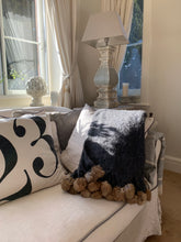 Load image into Gallery viewer, Charcoal Throw with Fur Pompoms