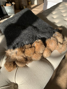 Charcoal Throw with Fur Pompoms