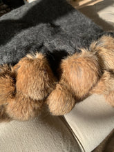 Load image into Gallery viewer, Charcoal Throw with Fur Pompoms