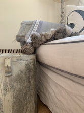 Load image into Gallery viewer, Grey Throw Rabbit Pompom edge by the interior co