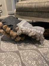 Load image into Gallery viewer, Charcoal Throw with Fur Pompoms