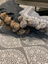 Load image into Gallery viewer, Grey Throw Rabbit Pompom edge by the interior co 
