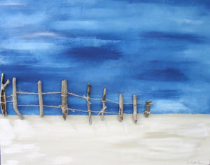 "Perfect Peace" Extra Large Beach Scene Original Canvas with Driftwood 36 x 46 inches by Kerrie Griffin available from The Interior Co 