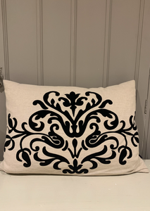 Fleur Motif Detail Linen Cushion With velvet embossed by the interior co 