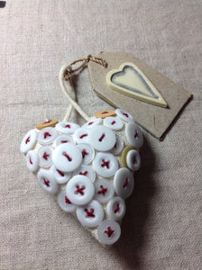 Cream hanging decoration heart with handmade pearl buttons
