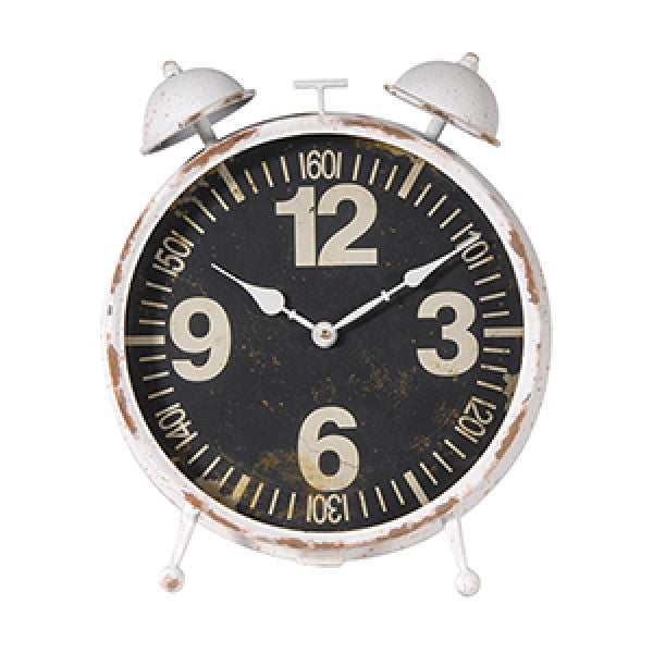 Large Retro distressed cream metal old style alarm clock