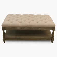 Load image into Gallery viewer, Beige Buttoned Oak Coffee Table With Shelf In Lime Washed Effect