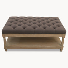 Load image into Gallery viewer, Charcoal Buttoned Oak Coffee Table With Shelf In Lime Washed Effect
