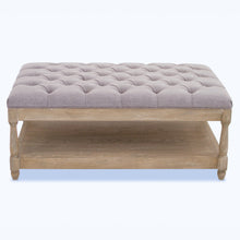 Load image into Gallery viewer, Soft Grey Buttoned Oak Coffee Table With Shelf In Lime Washed Effect