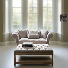 Load image into Gallery viewer, Soft Grey Buttoned Oak Coffee Table With Shelf In Lime Washed Effect