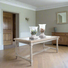 Load image into Gallery viewer, OAK AND DOUBLE STONE INLAY DINING TABLE
