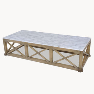 Wood Craft Oak Cross Bar And Marble Coffee Table