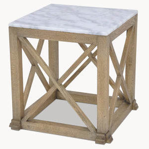 OAK AND MARBLE SIDE TABLE