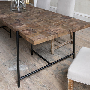LARGE RECLAIMED PINE 240cm LONG IRON DINING TABLE