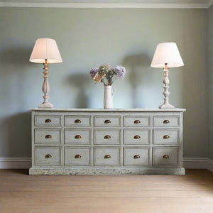 Distressed grey fifteen drawer chest