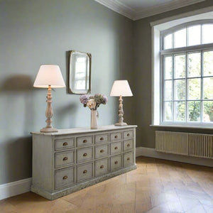 Distressed grey fifteen drawer chest