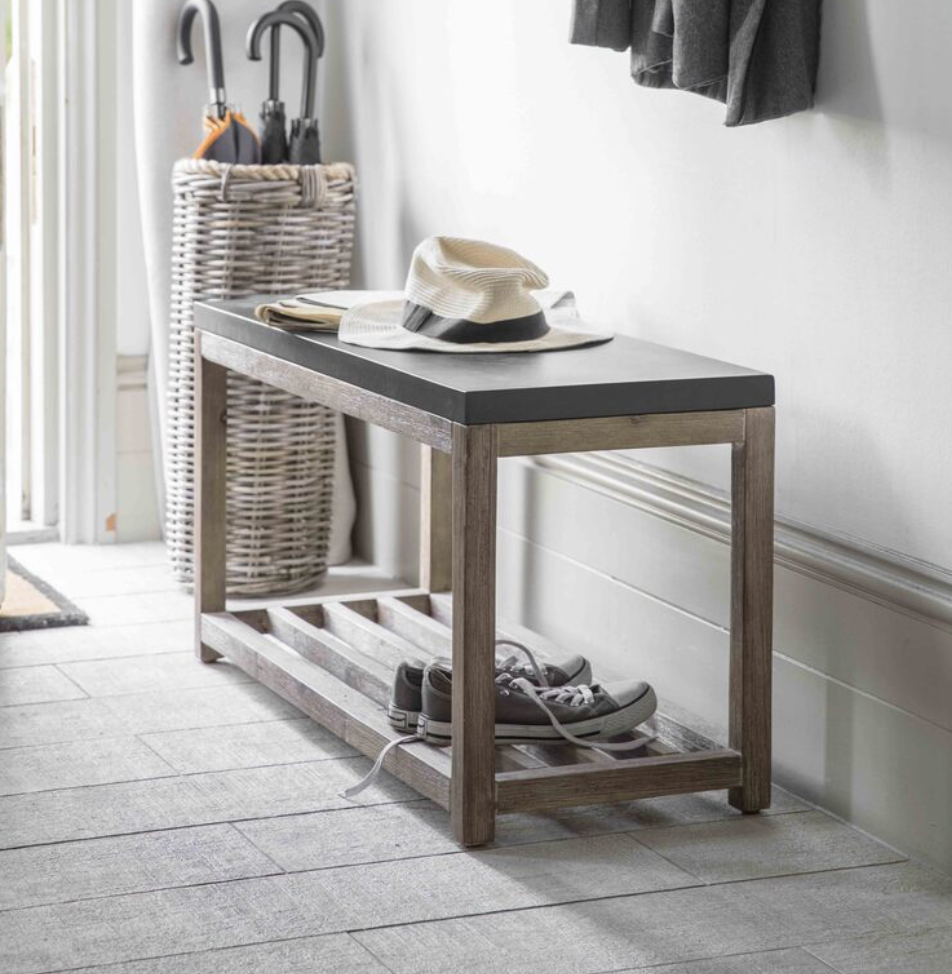 HALLWAY BENCH SLATE GREY ACACIA WOOD