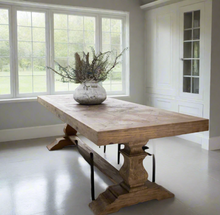 Load image into Gallery viewer, COUNTRY HOMES &amp; INTERIORS: LARGE SALVAGED BLEACHED PINE DINING TABLE
