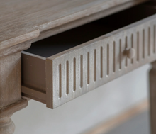 Load image into Gallery viewer, Wooden console table with a drawer on a light background
